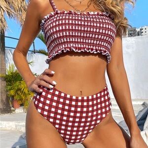 Red and White Checkered Bikini Set